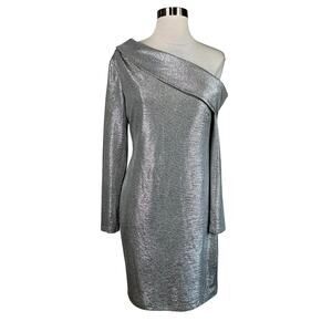 Ralph Lauren Women's Cocktail Dress Size 8 Silver Off the Shoulder Sheath